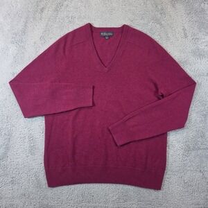 Brooks Brothers Cashmere Sweater Mens Large Burgundy V-Neck Luxury Knit Pullover